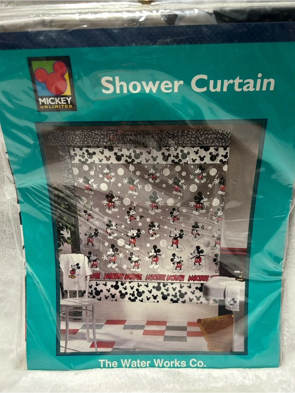 vintage The Water Works Co Mickey Mouse Unlimited clear vinyl shower curtain
